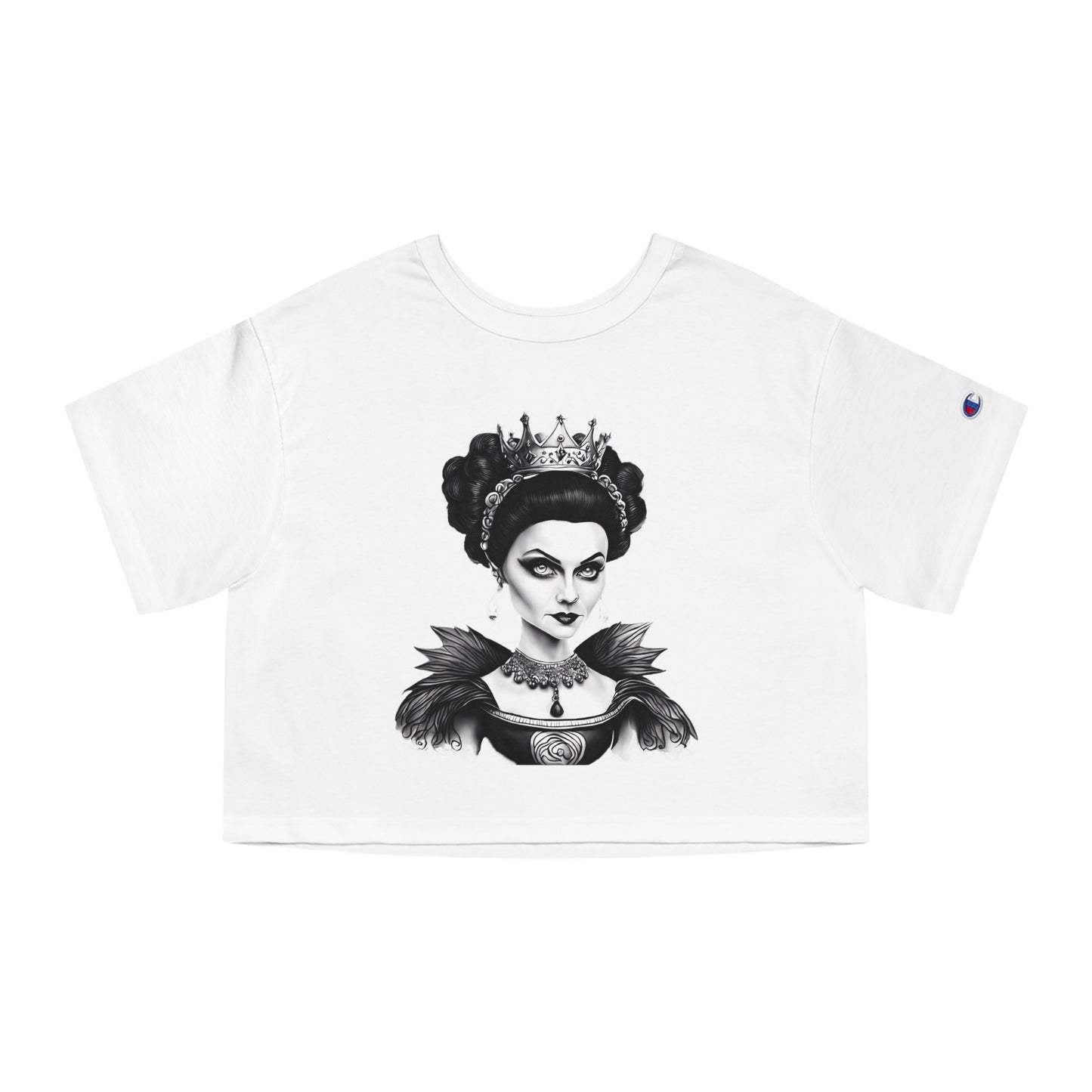 Stamina for Men Women's Queen of Spades Swingers Cropped white T-Shirt showing front view